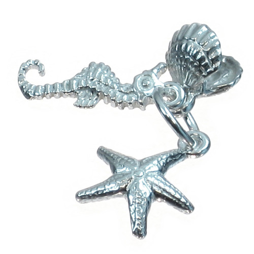 Starfish Shell and Seahorse sterling silver charm .925 Seaside charms