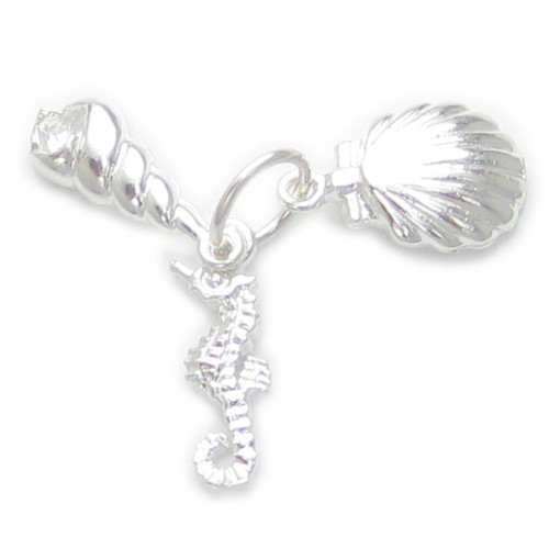Seashells and a Seahorse sterling silver charm .925 Sea charms