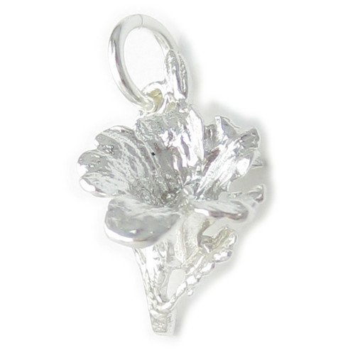 Hibiscus flower sterling silver charm .925 x 1 Plants and Flowers charms