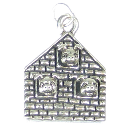 3 Little Pigs sterling silver LARGE charm .925 x1 Nursery rhyme charms