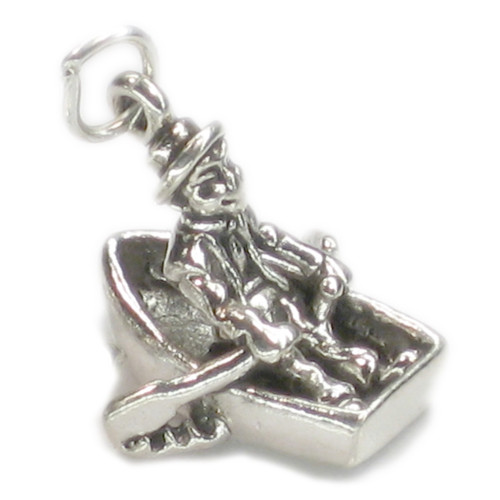 Man in a row boat sterling silver charm .925 x 1 Nursery rhyme charms
