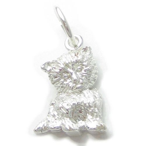 Kitten sterling silver 2D charm .925 x 1 Pussy cat cats kittens charms