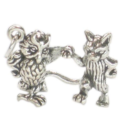 Owl Pussycat sterling silver charm pendant .925 Nursery rhyme charms