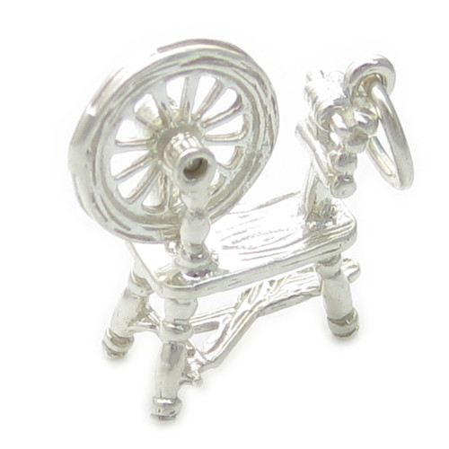 Spinning wheel with movable wheel sterling silver charm .925 x 1 Sewing