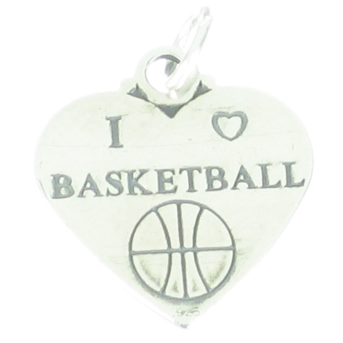 I Love Basketball heart sterlng silver charm .925 Basket Ball charms