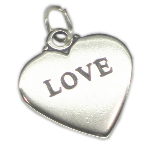 Love Heart sterling silver charm pendant double sided .925 x 1