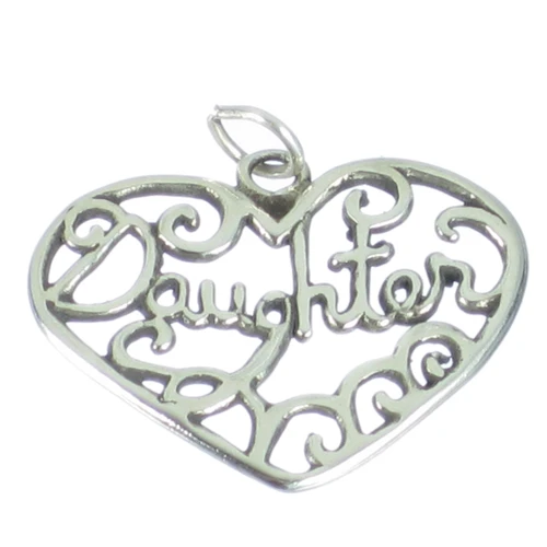 Daughter sterling silver heart charm pendant .925 Daughters Hearts