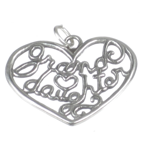 Grand Daughter heart sterling silver charm pendant .925 hearts