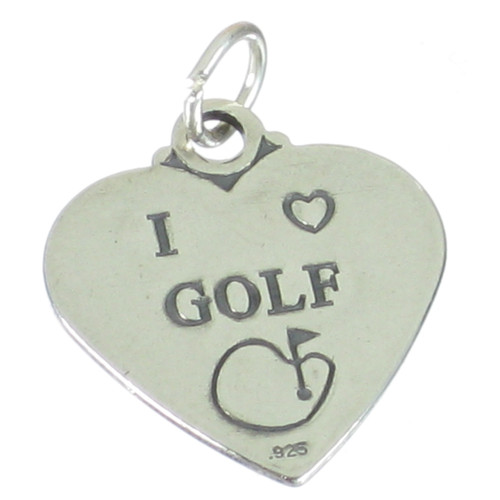 I Love Golf heart sterling silver charm pendant .925 Golfer Golfing