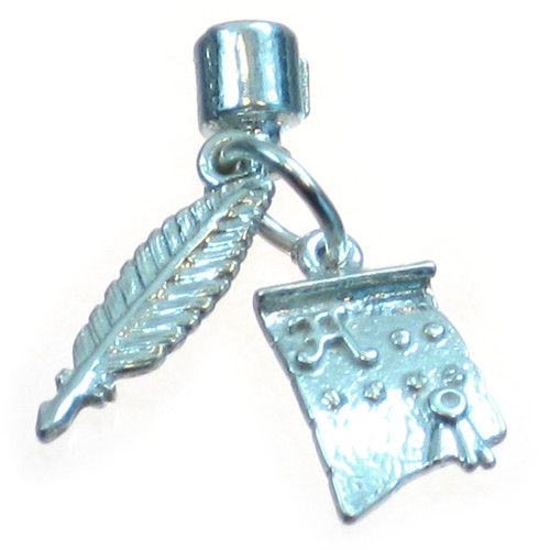 Writing set sterling silver charm .925 quill ink pot parchment charms
