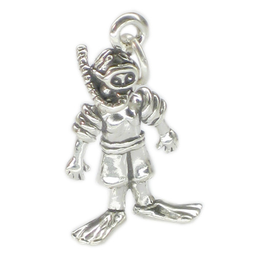 Male snorkeller sterling silver charm with mask fins snorkel .925 x 1