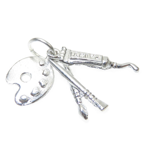 Artist set sterling silver charm .925 Tube of Paint Palette Brush Painting