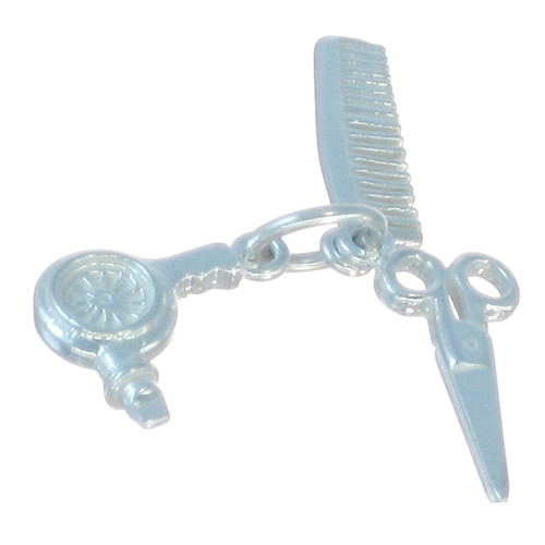 Hairdressing set sterling silver charm .925 Scissors Comb and Hair Dryer