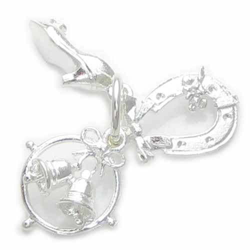 Wedding set sterling silver charm .925 x 1 Horseshoe Bells Shoe Weddings