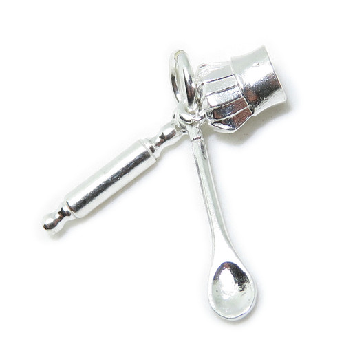 Chefs hat - Rolling pin - Spoon sterling silver charm .925 x 1 Chef charms