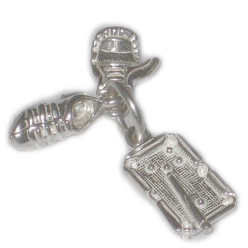 Pool Football Boot Boxing Glove set of 3 sterling silver charm .925 Sports