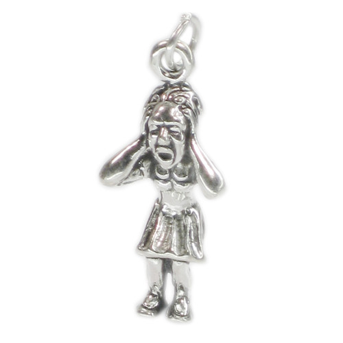 Screaming Woman sterling silver charm .925 Now who wound her up