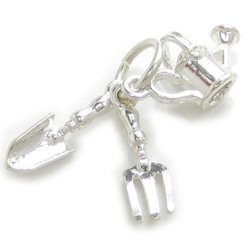 Gardening sterling silver charm - Watering Can - Trowel - Fork .925 x 1