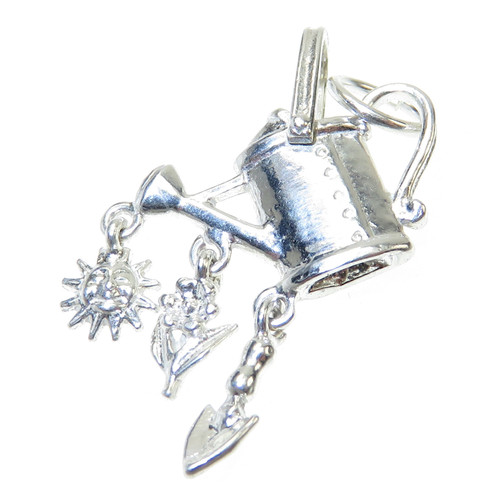 Watering Can Set Spade Sun Flower St Silver Charm .925 gardening charms