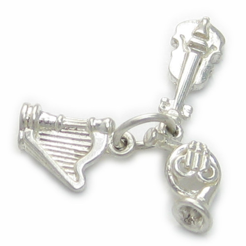 Harp - Horn - Violin sterling silver charm .925 Music charms