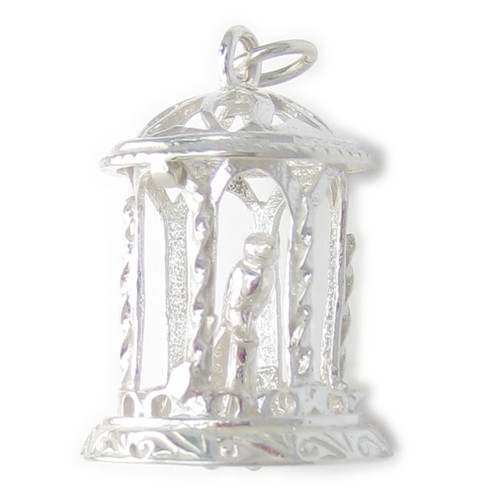 Bird in cage LARGE sterling silver charm .925 x 1 Birds Cages charms
