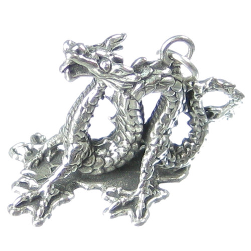 Chinese Dragon LARGE sterling silver charm pendant .925 x 1 Dragons