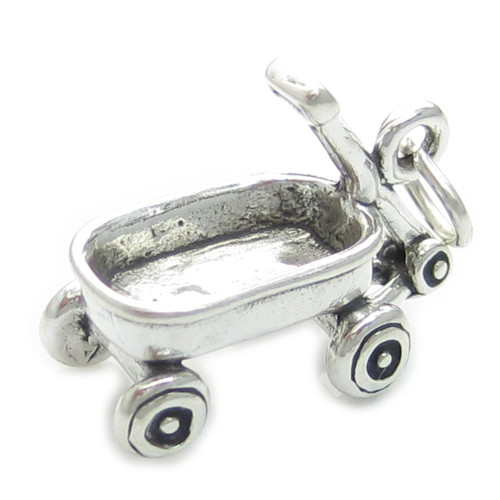 Childs cart sterling silver charm .925 Childrens Trailer charms