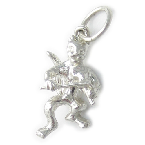 Cat playing the fiddle sterling silver charm .925 x 1 Cats Fiddles