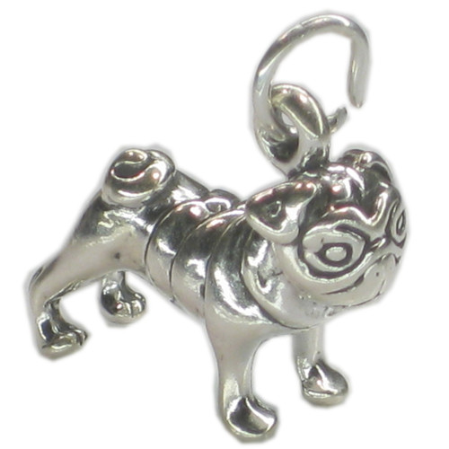 Pug Dog sterling silver charm .925 Pugs Dogs Doggy charms
