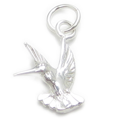 Humming bird 2D sterling silver charm .925 x 1 Hummingbird birds charms