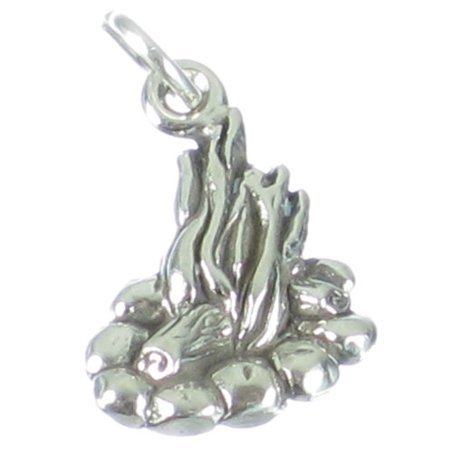 Camp Fire sterling silver charm 2D .925 x 1 Campfire camping charms