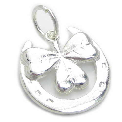 Shamrock in Lucky Horseshoe sterling silver charm .925 Luck charms