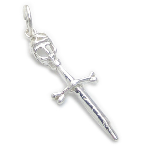 Skull On Sword - Dagger sterling silver charm .925 x 1 Skulls and swords