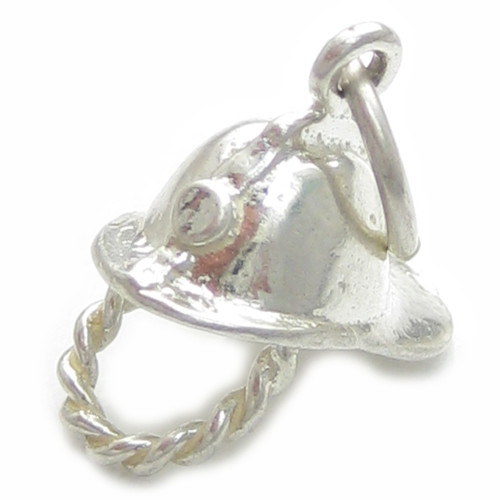Fireman helmet sterling silver charm .925 Fire Woman Person Helmets