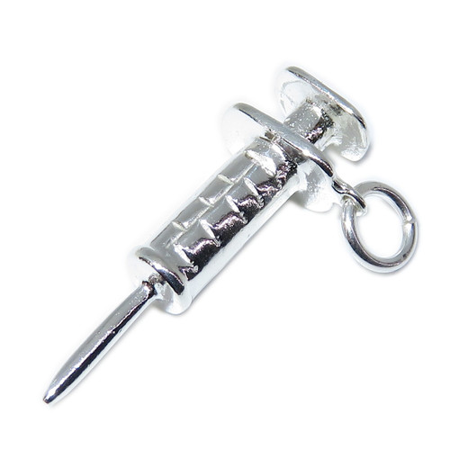 Syringe sterling silver charm .925 x 1 Medicine Injection charms