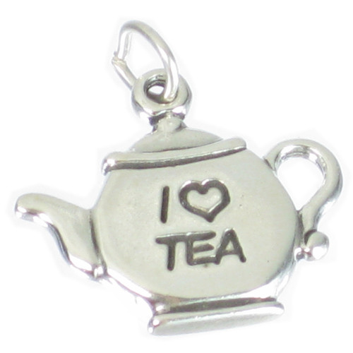 Teapot sterling silver charm .925 x 1 I Heart Love Tea Pot charms