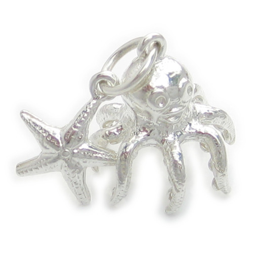 Octopus and Starfish sterling silver charm .925 Octopi charms