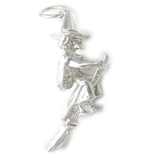 Witch on a broomstick large sterling silver charm .925 x 1 Witches charms