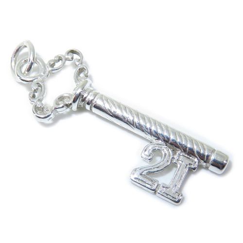 21st Key Birthday sterling silver charm .925 Twenty First Birthdays charms A1