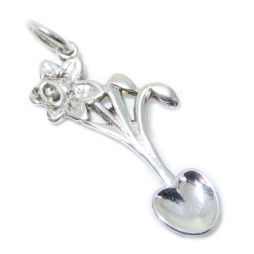 Daffodil 2D sterling silver charm .925 x 1 Flowers and Daffodils charms A1