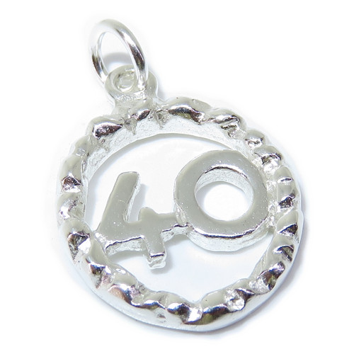 40th Birthday sterling silver charm pendant .925 x 1 Number 40 Forty Anniversary