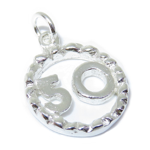50th Birthday sterling silver charm pendant .925 Number 50 Fifty Anniversary