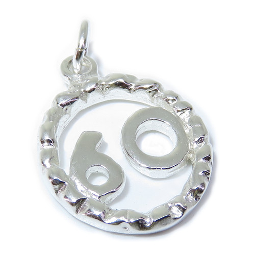 60th Birthday sterling silver charm pendant .925 x 1 Number 60 sixty Anniversary