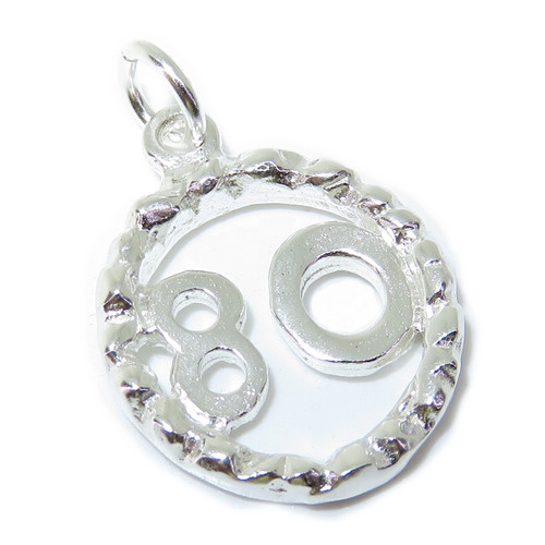 80th Birthday sterling silver charm .925 x 1 Number 80 Eighty Anniversary