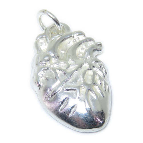 Anatomical Heart 2D sterling silver charm pendant .925 Medical Hearts charms A1
