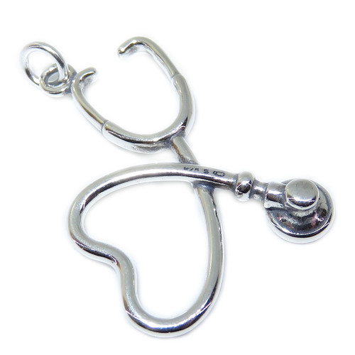 Stethoscope sterling silver charm .925 x 1 Medical Vet Doctor Nurse charms A1