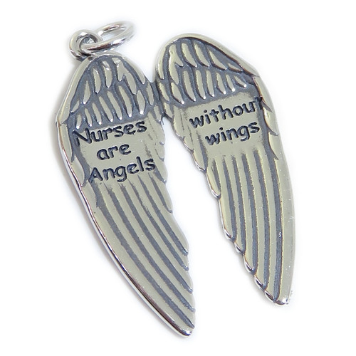 Angel Wings sterling silver charm .925 x 1 Nurses are Angels without wings