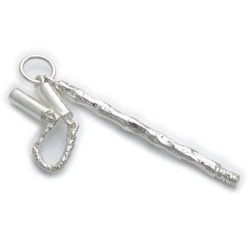 Martial Arts Nunchucks and Staff sterling silver charm .925 x 1 Weapons