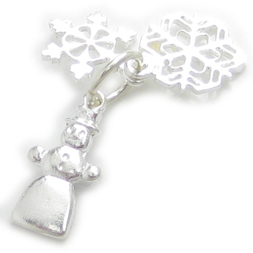 Snowman - Snowflakes sterlng silver charm .925 x1 Winter Christmas charms