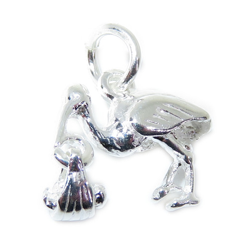 Stork with Baby sterling silver charm .925 New Born Babies charms V